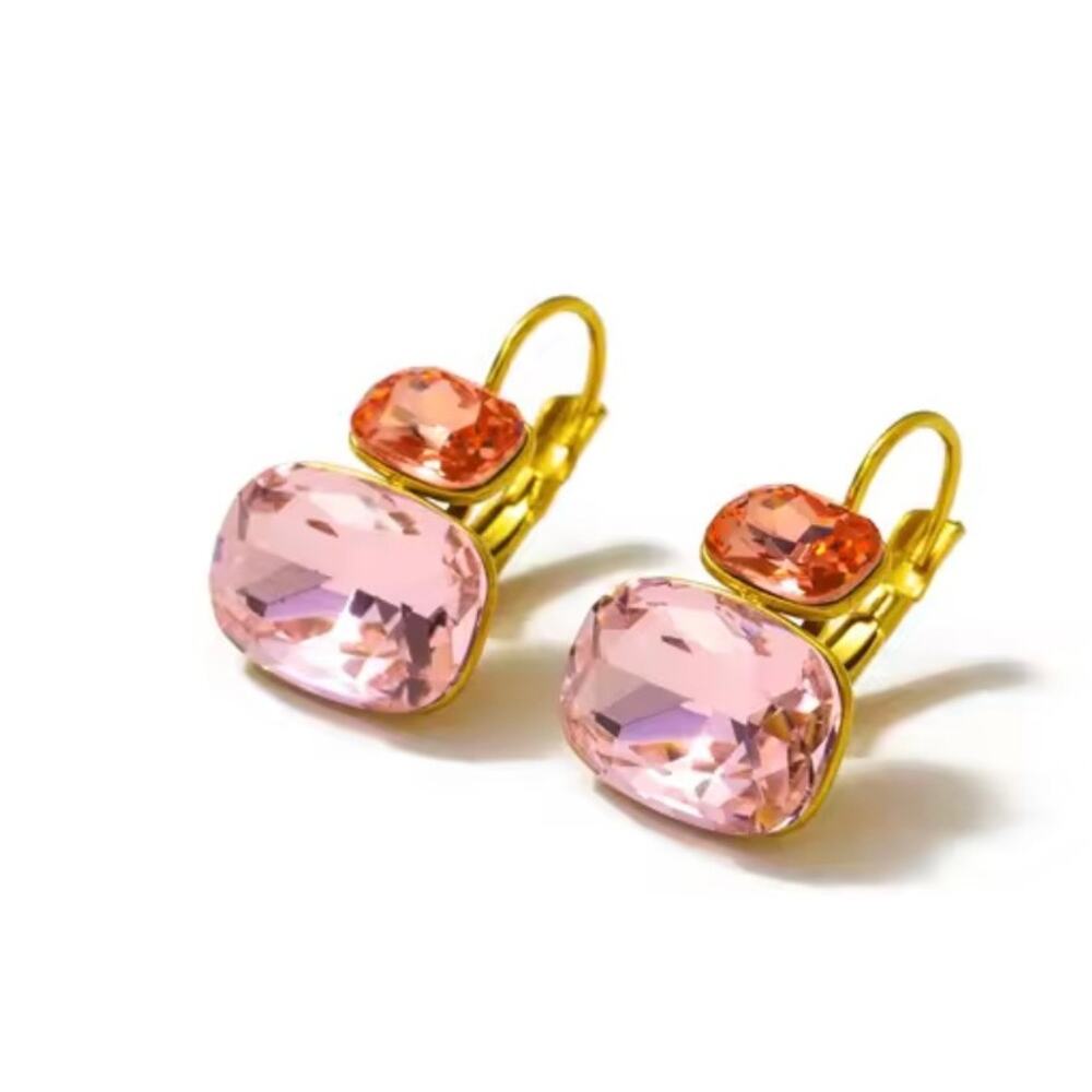 Anthropologie 18k gold plated pink crystal drop earrings